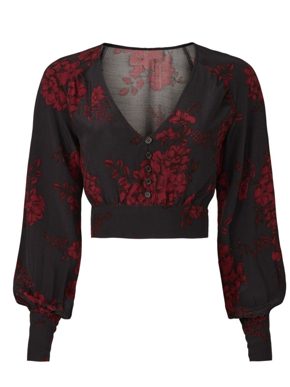 MARISSA WEBB LONG SLEEVE BUTTON DOWN BLACK AND RED FLORAL TOP